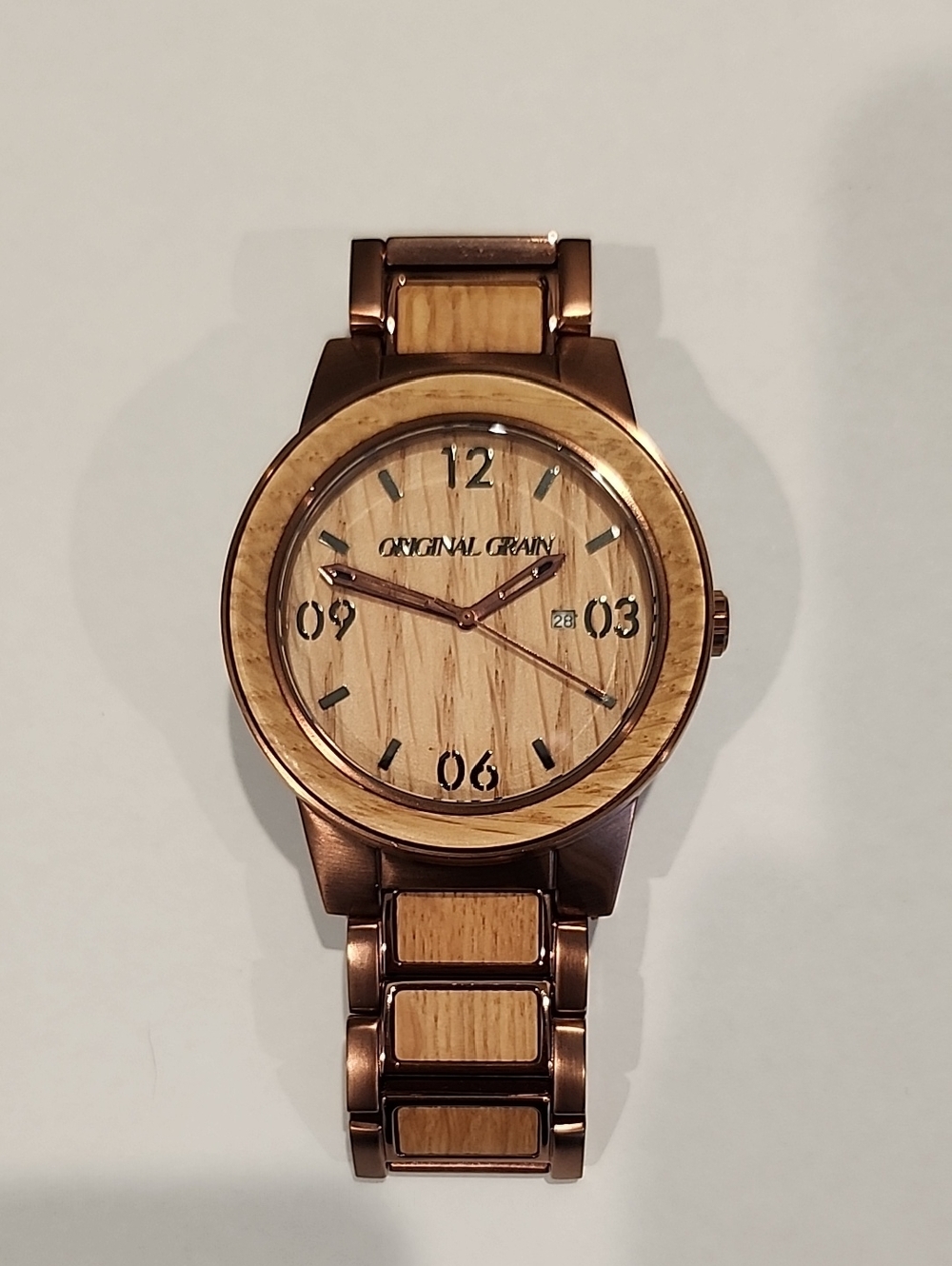 Original Grain Whiskey Barrel Wood & Rose Gold Men's Watch